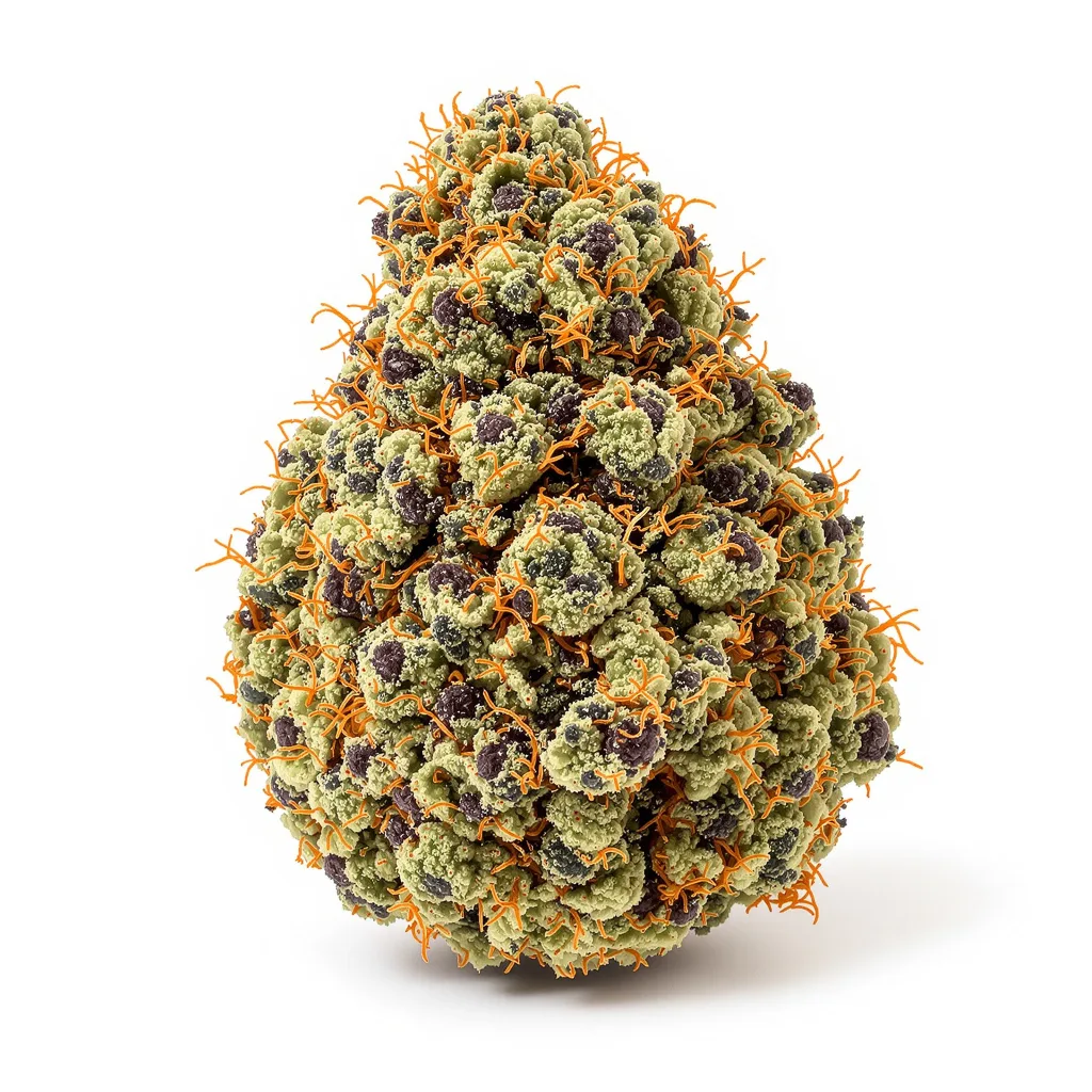 Peyote Cookies 70% indica / 30% sativa — flor con tricomas visibles