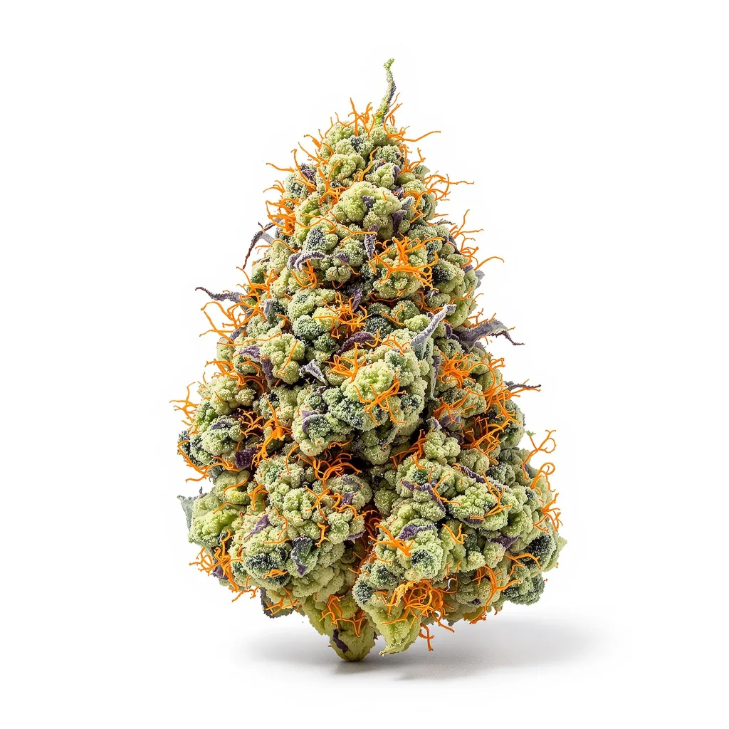 Phantom OG 50% indica / 50% sativa — flor con tricomas visibles