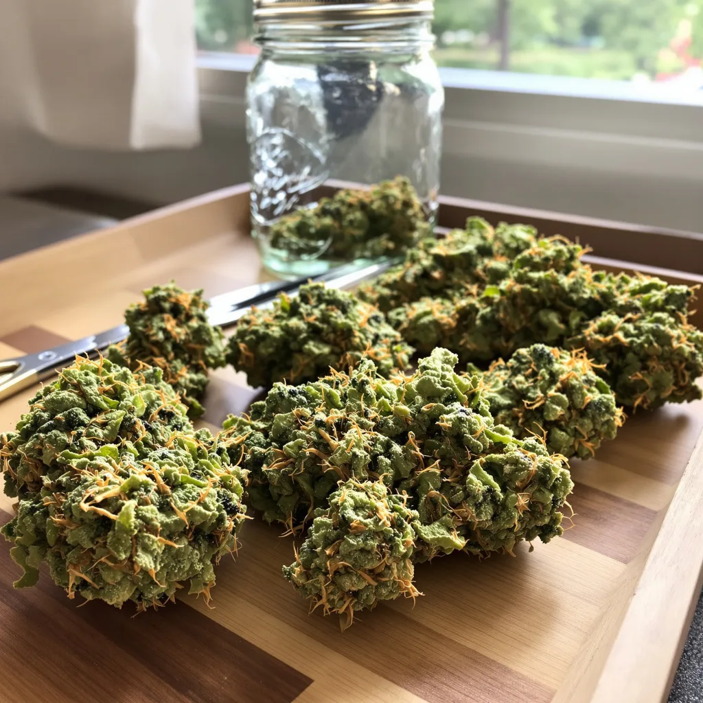 Pincher's Creek 30% indica / 70% sativa — flor con tricomas visibles