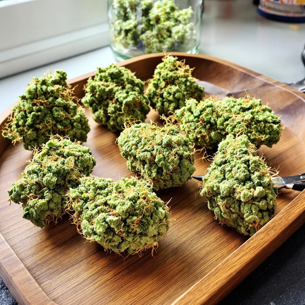 Pine 8% indica / 92% sativa — flor con tricomas visibles
