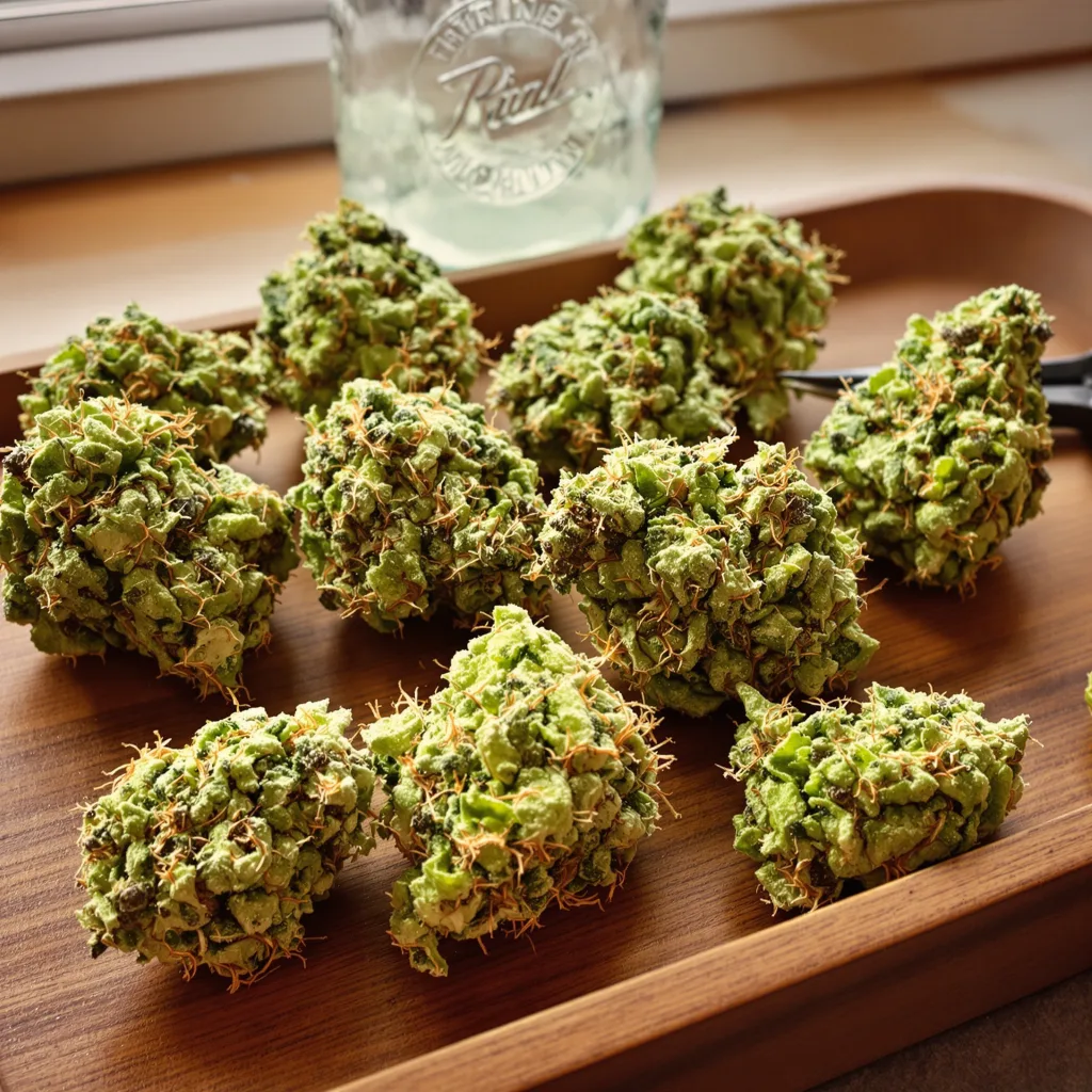 Pine 8% indica / 92% sativa — flor con tricomas visibles