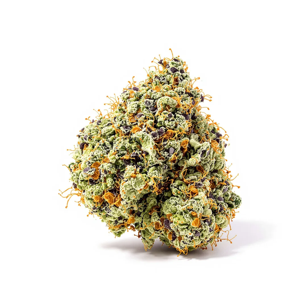 Pineapple Kush 40% indica / 50% sativa — flor con tricomas visibles