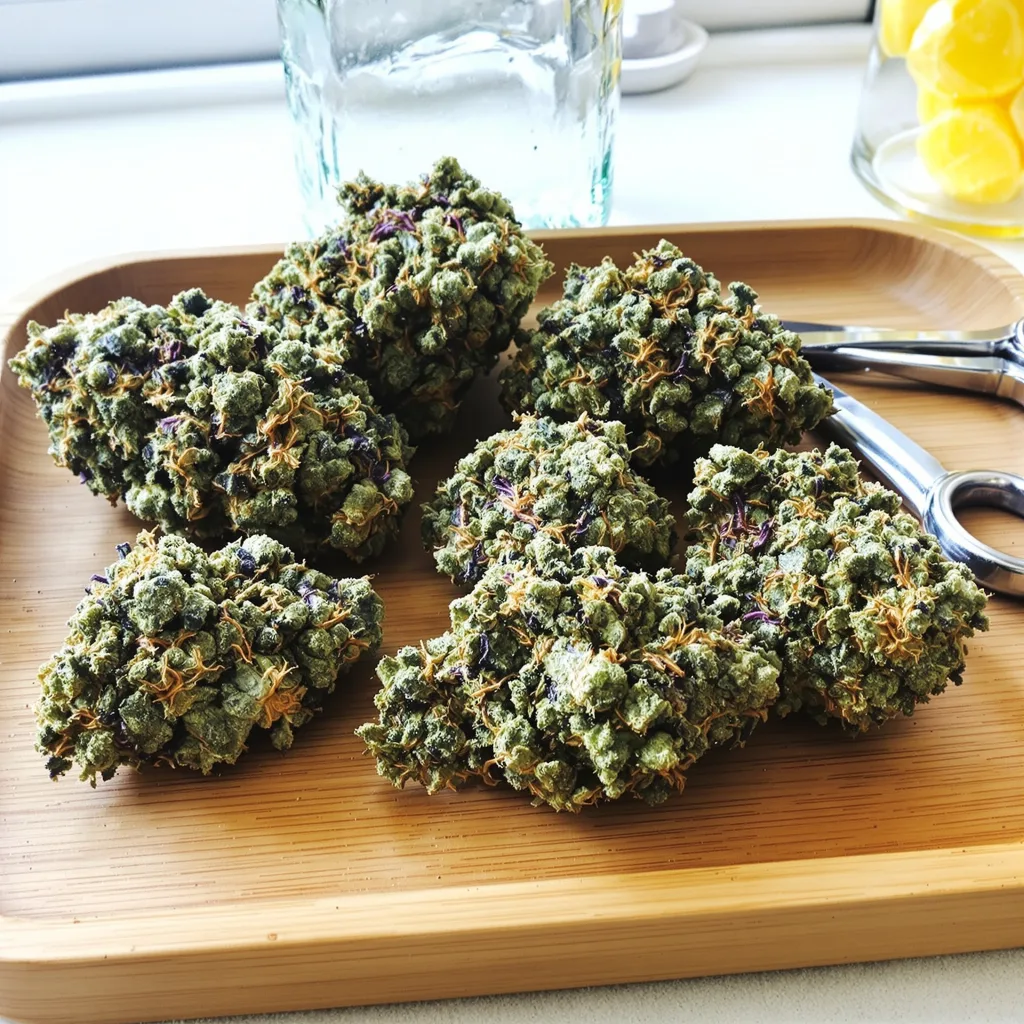 Pineapple Purple Skunk 60% indica / 40% sativa — flor con tricomas visibles