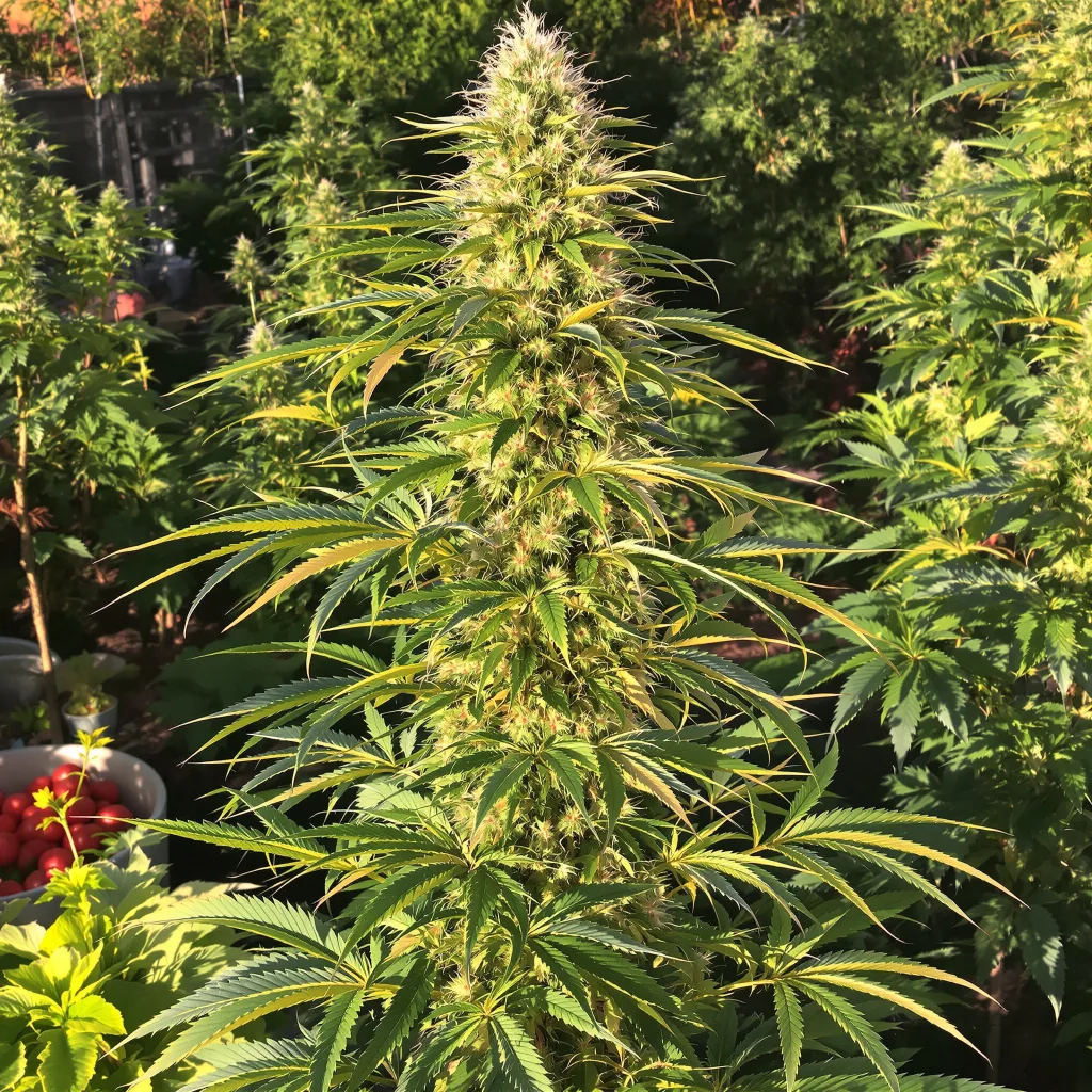 Pineapple Trainwreck 20% indica / 80% sativa — flor con tricomas visibles