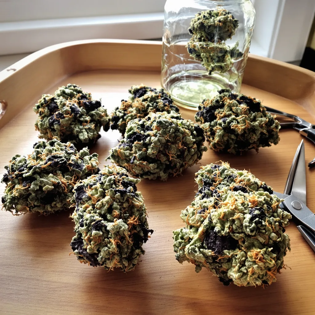 Pink Bubba 67% indica / 33% sativa — flor con tricomas visibles