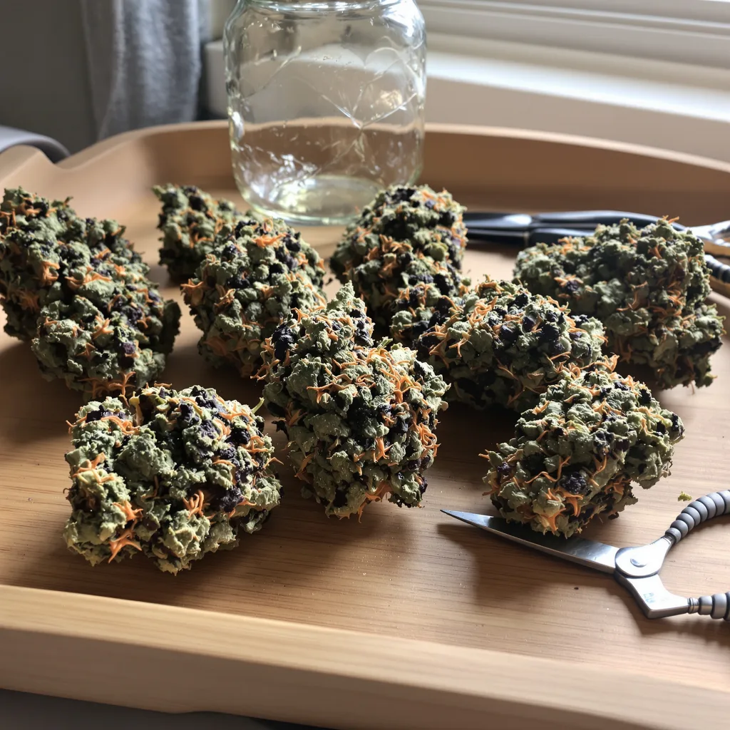 Pink Kush 90% indica / 10% sativa — flor con tricomas visibles