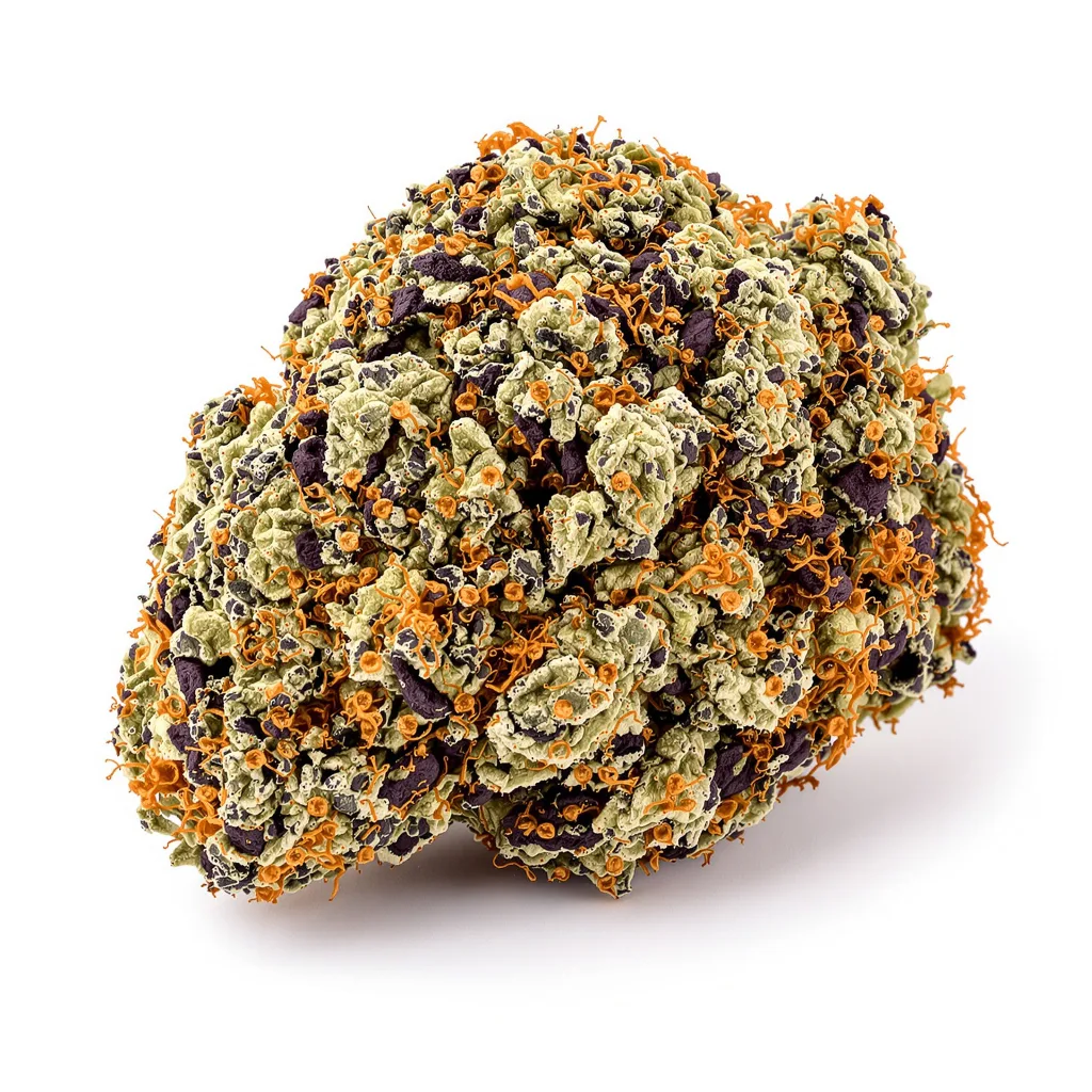 Pink Kush 90% indica / 10% sativa — flor con tricomas visibles