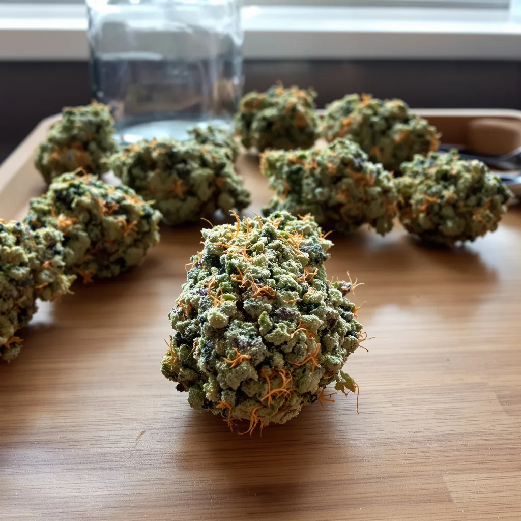 Pink Pez 63% indica / 37% sativa — flor con tricomas visibles