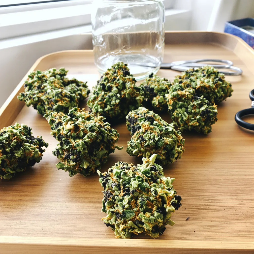 Platinum Bubba 74% indica / 26% sativa — flor con tricomas visibles