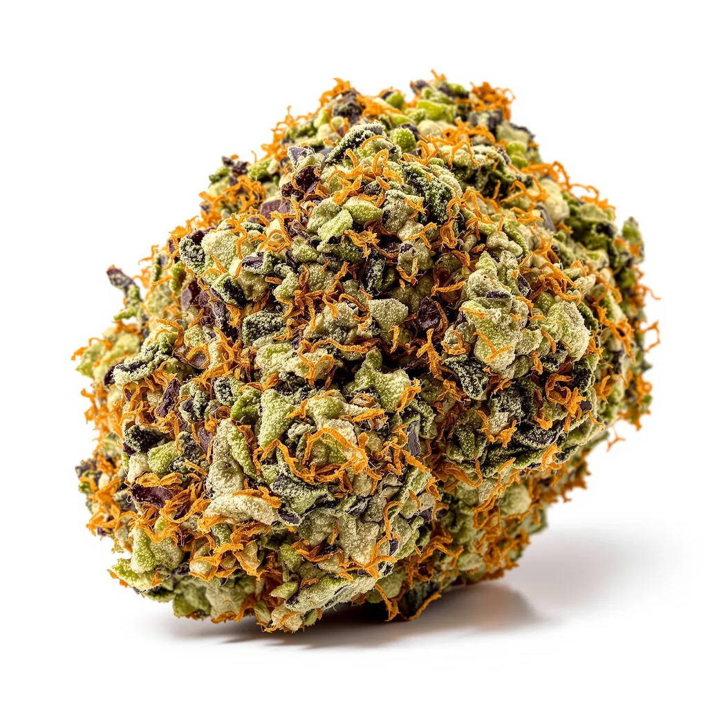 Platinum Bubba 74% indica / 26% sativa — flor con tricomas visibles