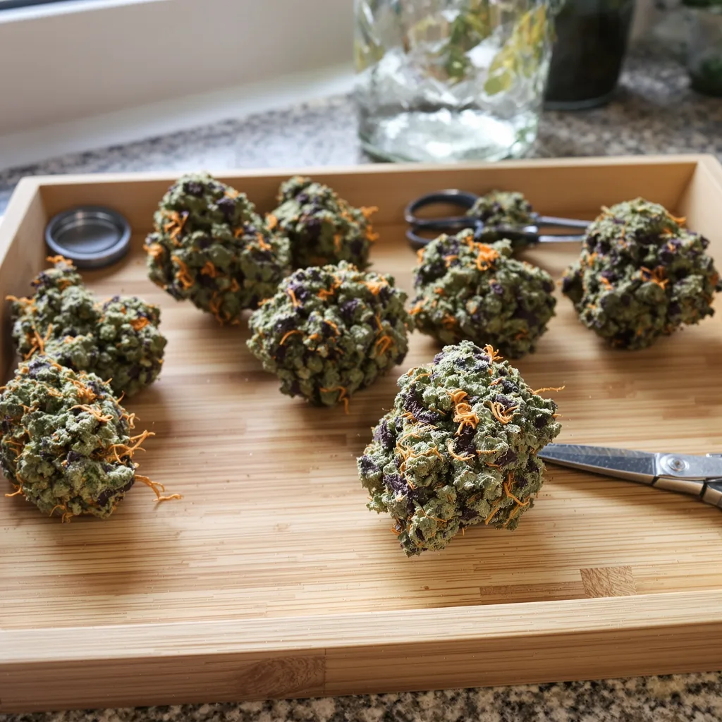 Platinum Bubba Kush 70% indica / 20% sativa — flor con tricomas visibles