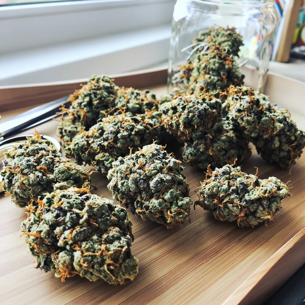 Platinum GSC 60% indica / 40% sativa — flor con tricomas visibles