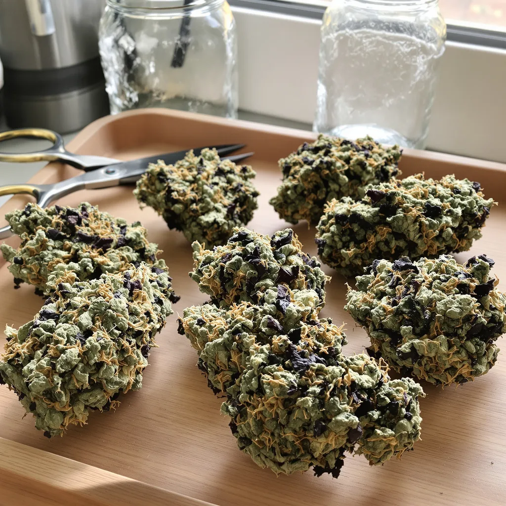 Platinum Purple Kush 80% indica / 50% sativa — flor con tricomas visibles