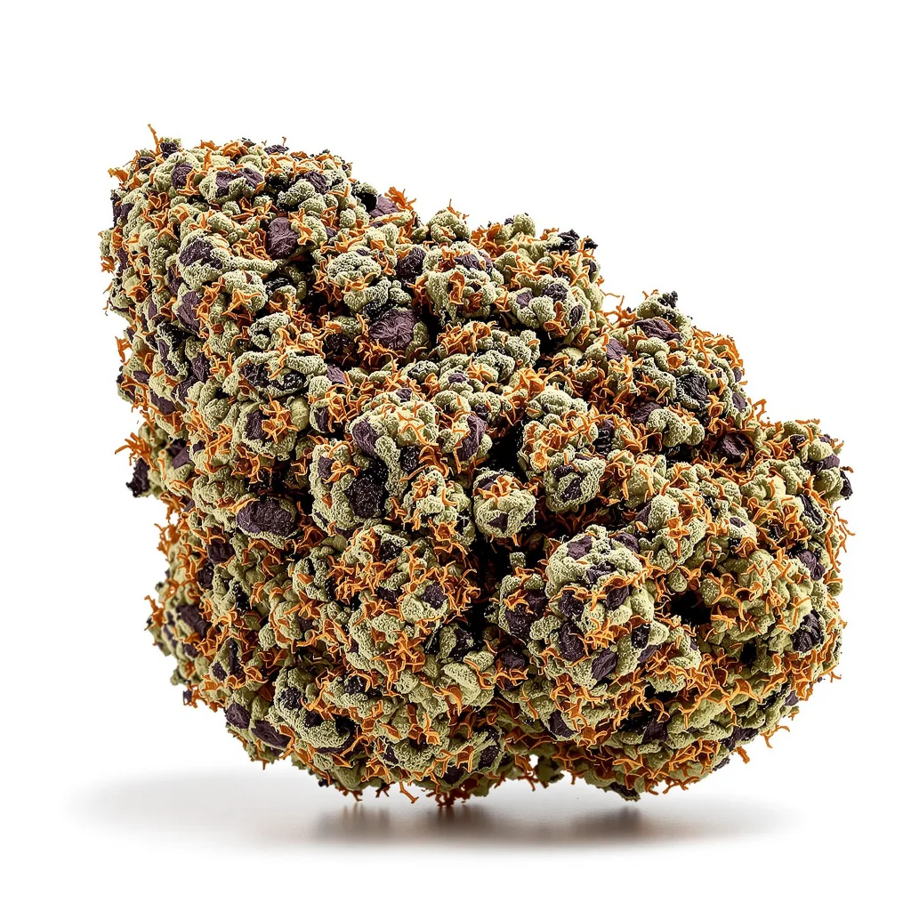 Platinum Purple Kush 80% indica / 50% sativa — flor con tricomas visibles