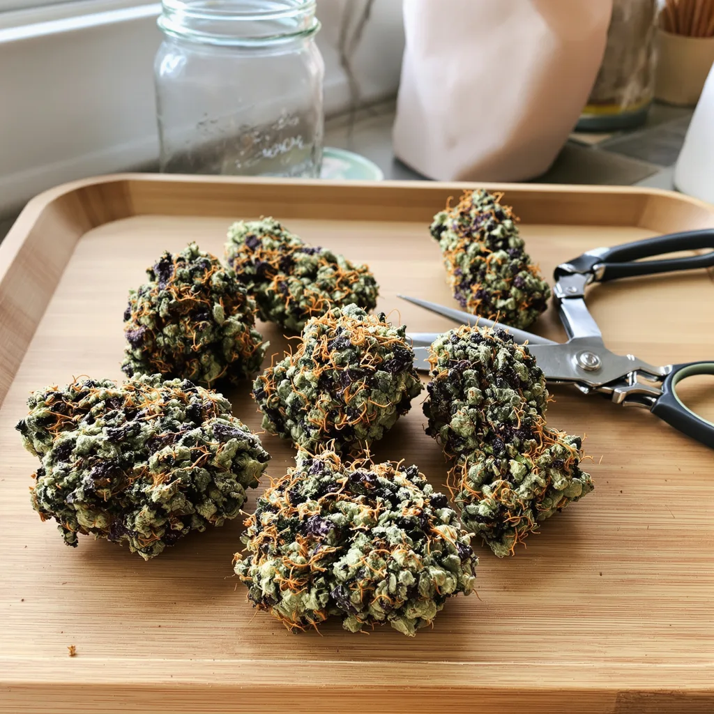 Pluto Kush 88% indica / 12% sativa — flor con tricomas visibles