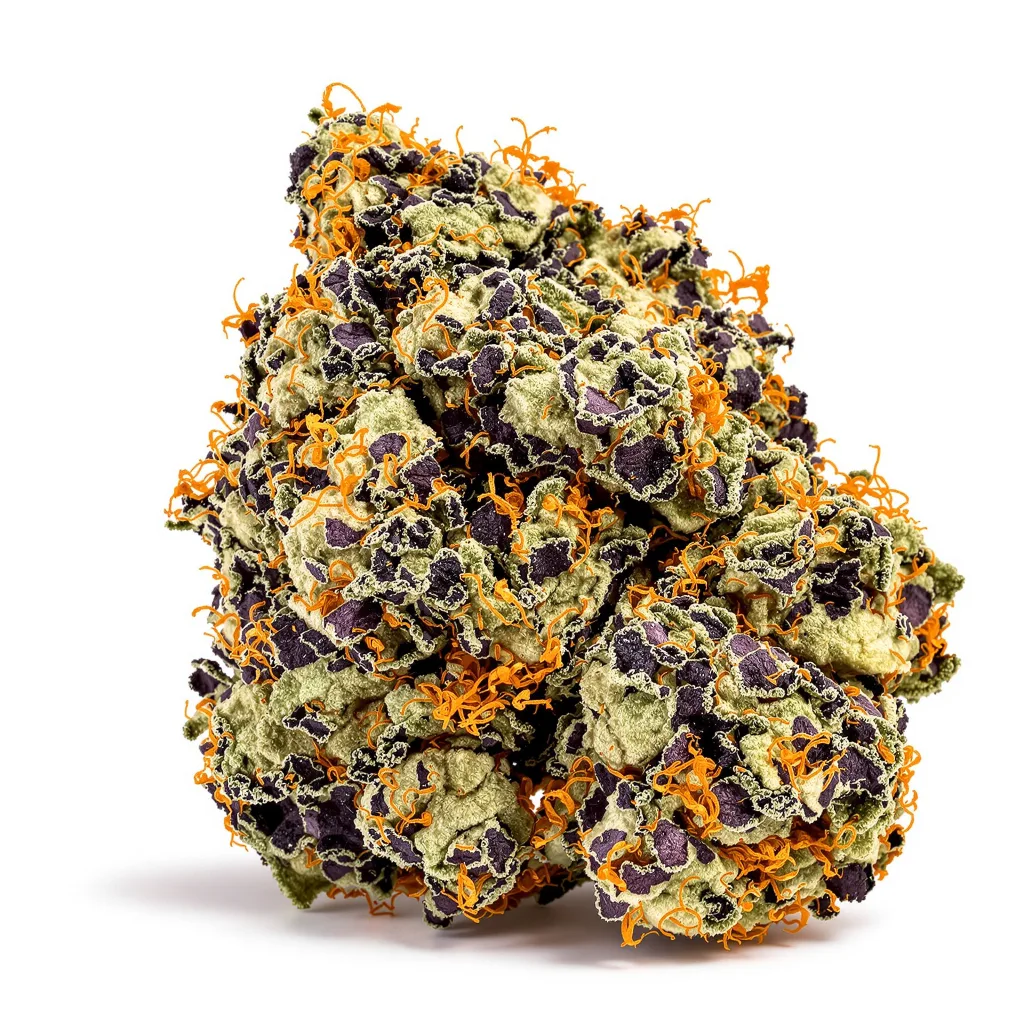 Pluto Kush 88% indica / 12% sativa — flor con tricomas visibles