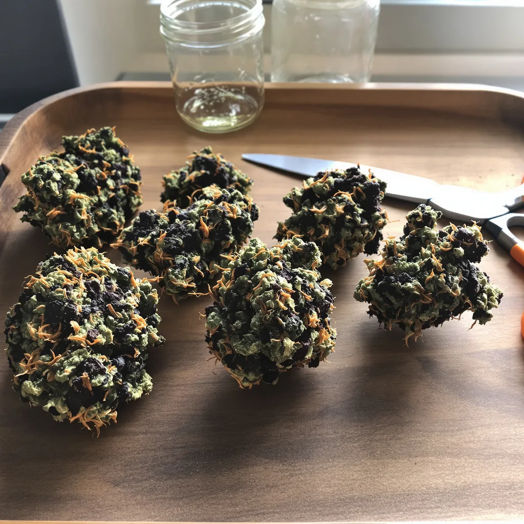 Pokie 67% indica / 33% sativa — flor con tricomas visibles
