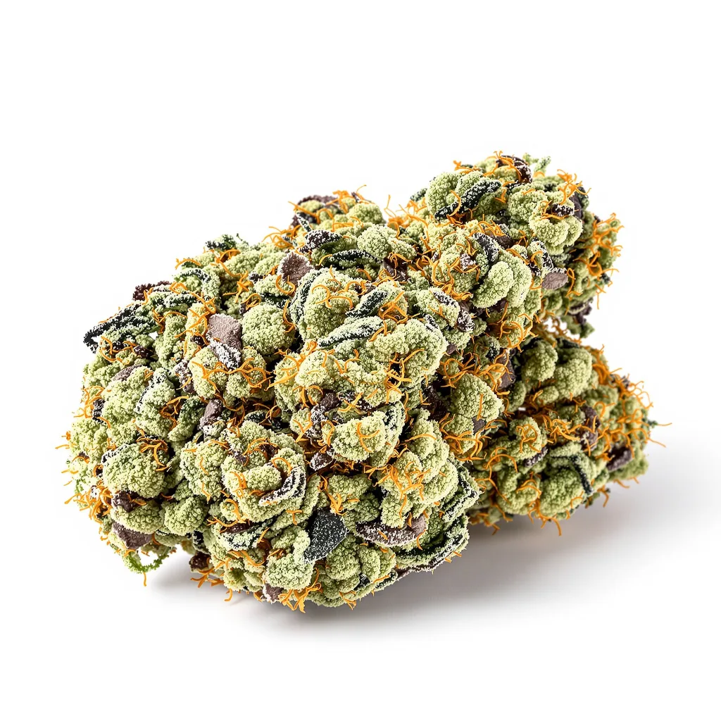 Pop Rox 42% indica / 58% sativa — flor con tricomas visibles