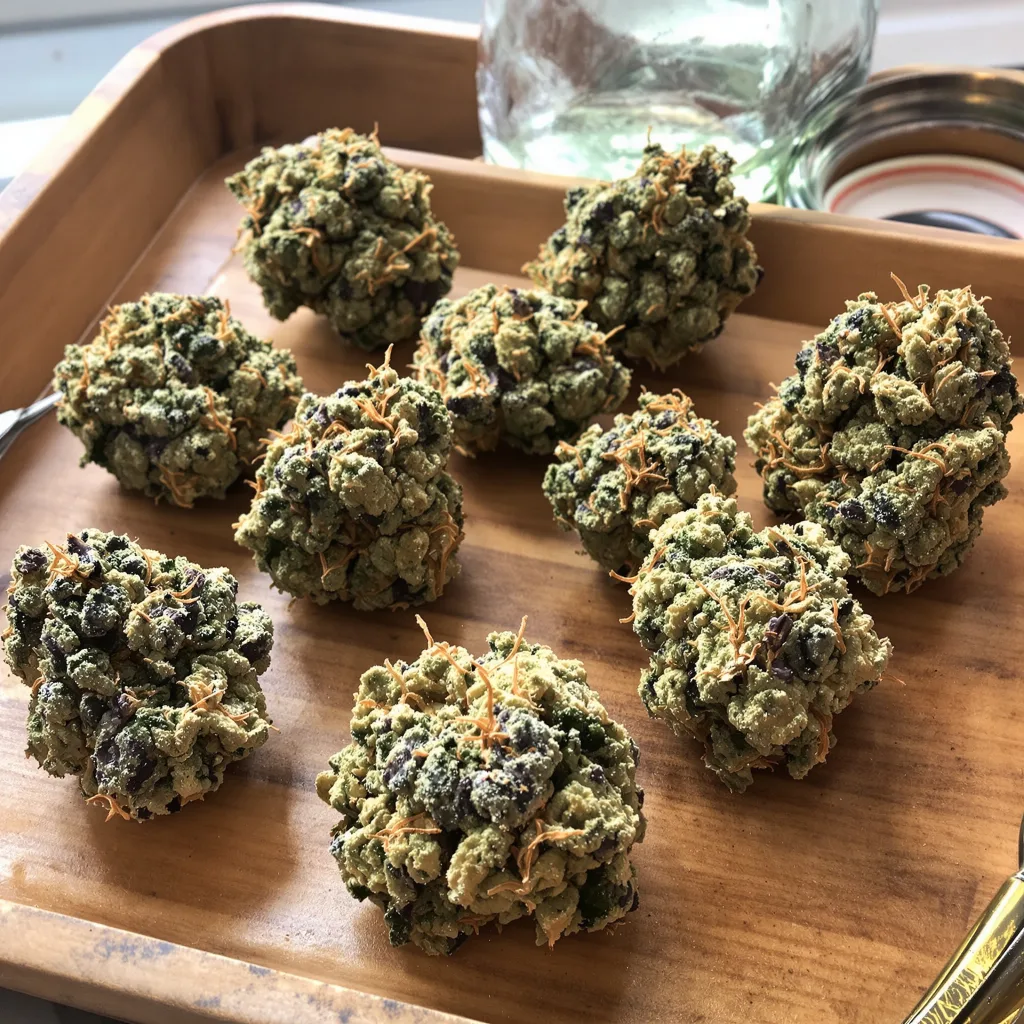 Pop Rox 42% indica / 58% sativa — flor con tricomas visibles