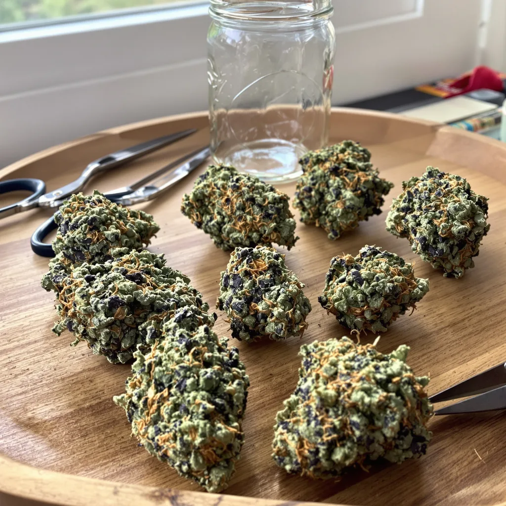 Pot of Gold 90% indica / 10% sativa — flor con tricomas visibles