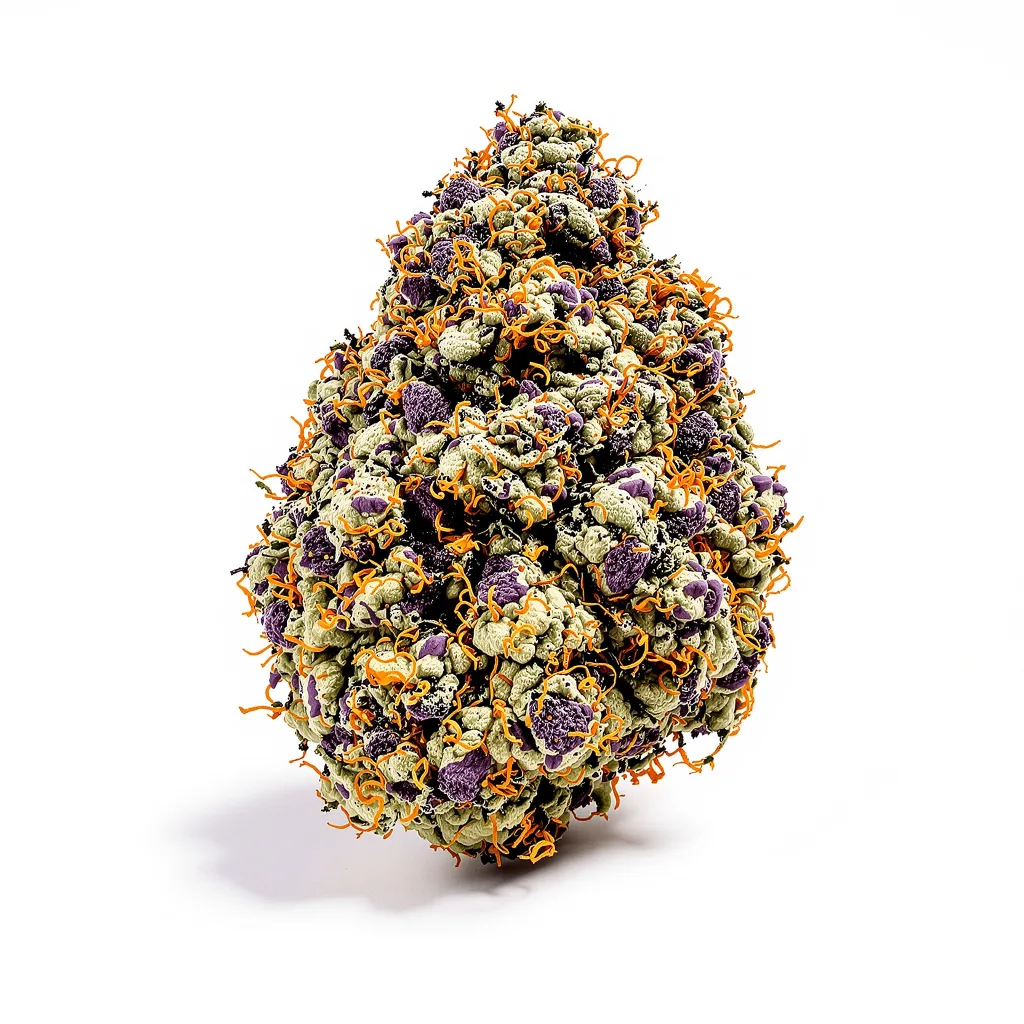 Pot of Gold 90% indica / 10% sativa — flor con tricomas visibles