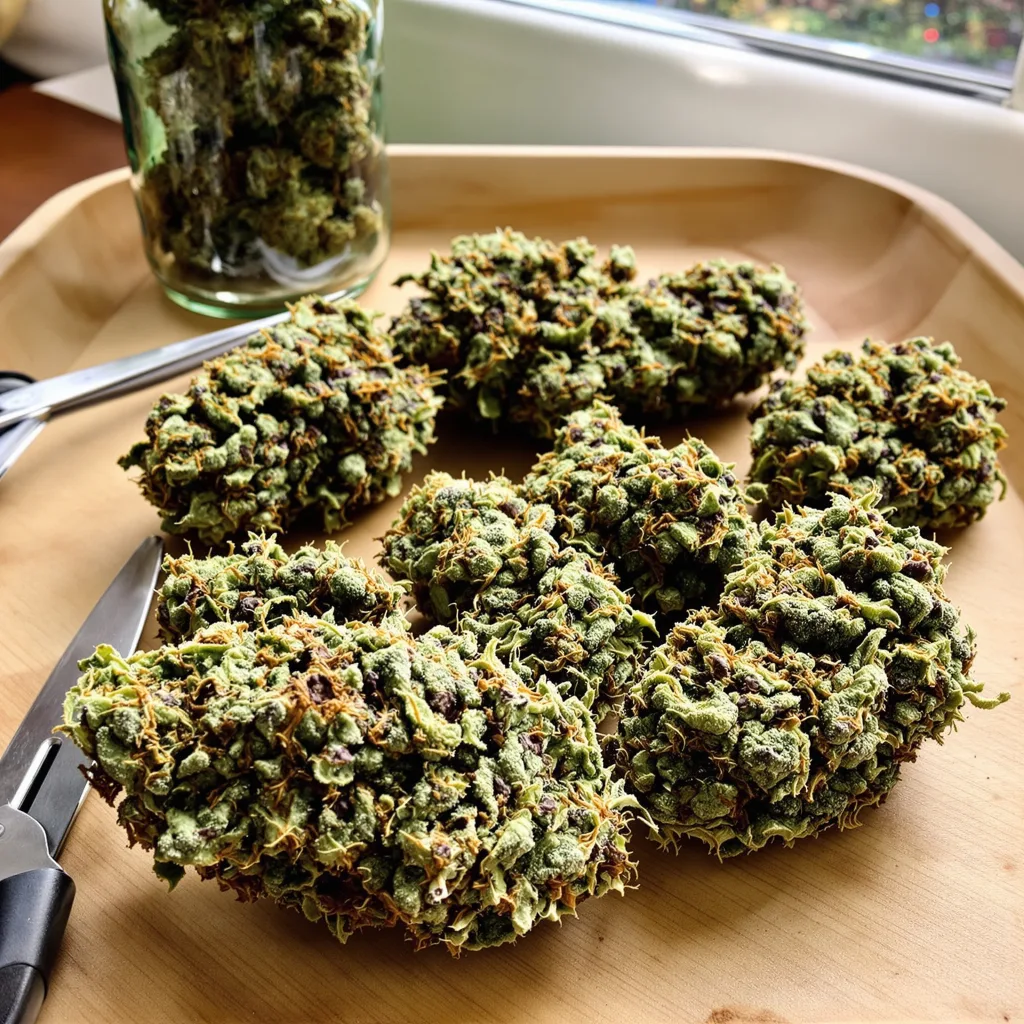 Power Kush 50% indica / 40% sativa — flor con tricomas visibles