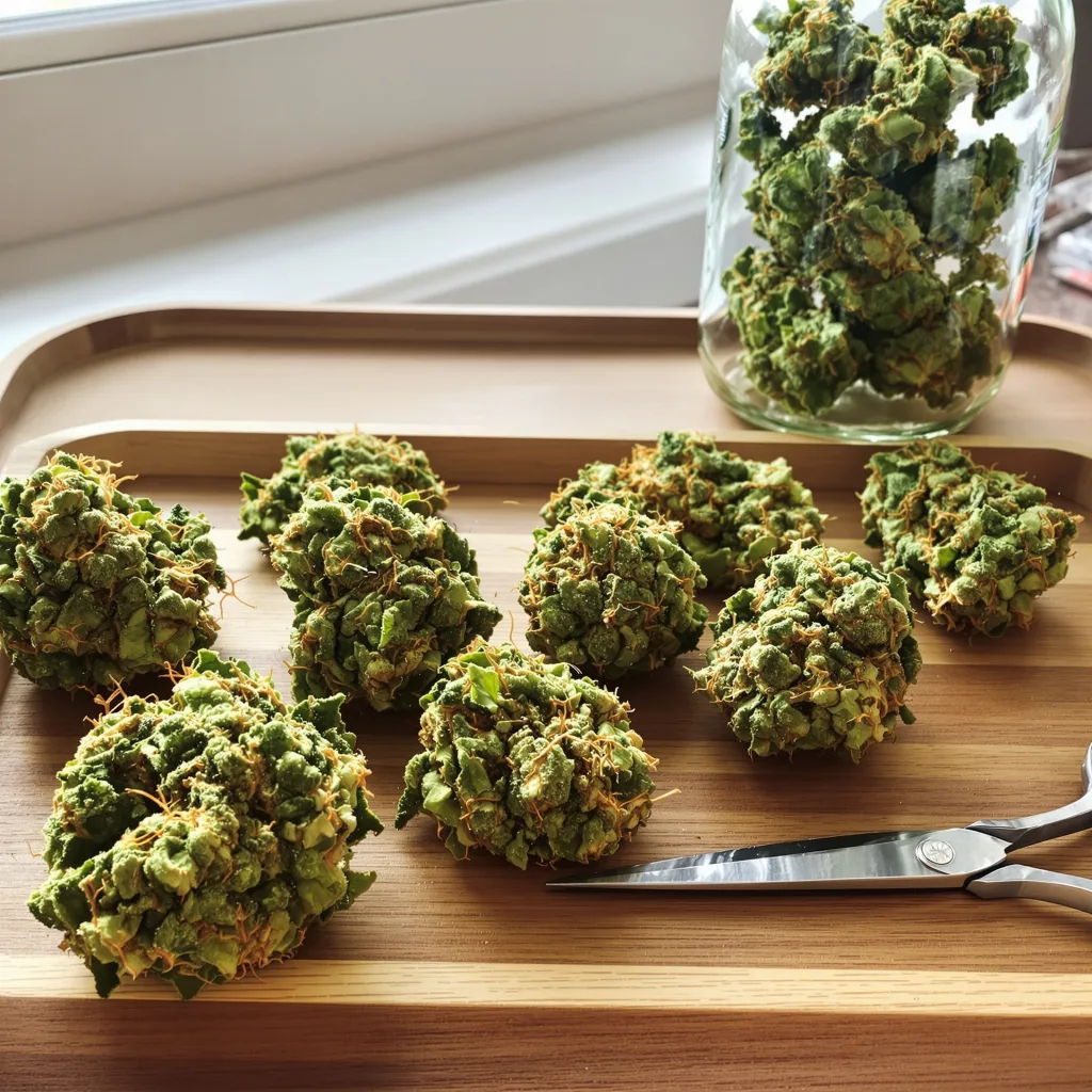 Power Plant 16% indica / 84% sativa — flor con tricomas visibles
