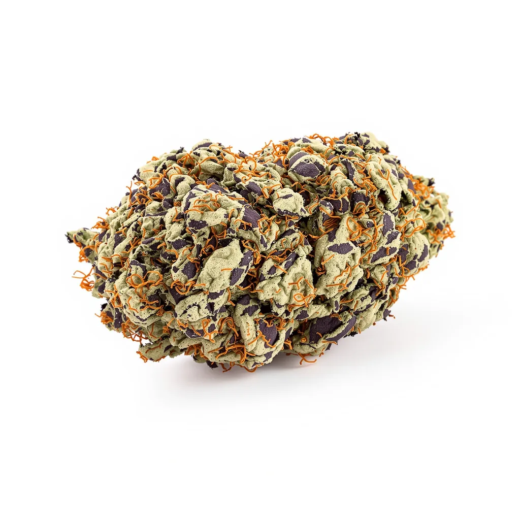 Pre-98 Bubba Kush 80% indica / 20% sativa — flor con tricomas visibles