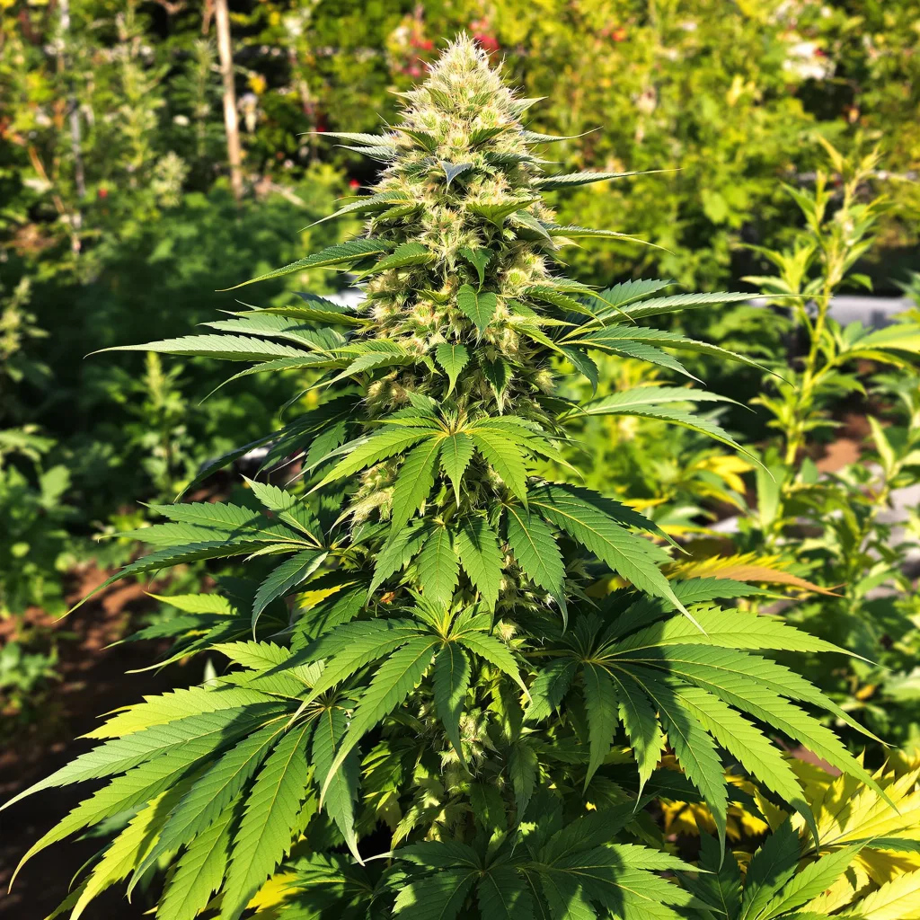 Presidential OG 86% indica / 14% sativa — flor con tricomas visibles
