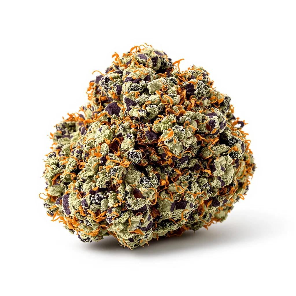 Presidential OG 86% indica / 14% sativa — flor con tricomas visibles