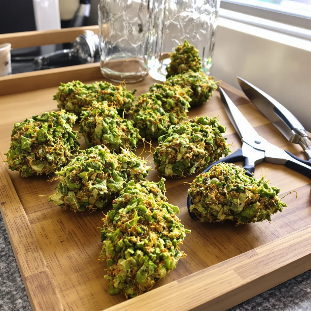 Project Blue Book 12% indica / 88% sativa — flor con tricomas visibles