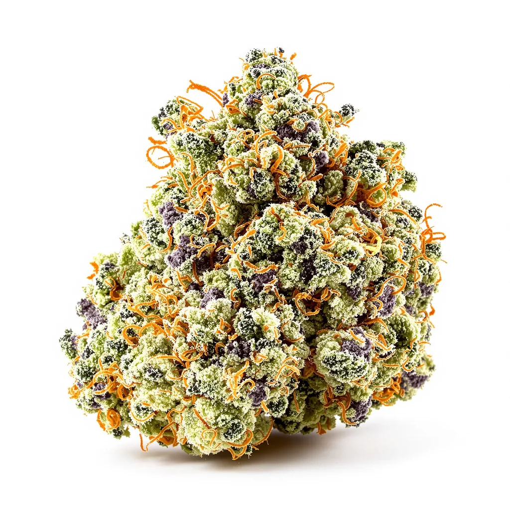 Punch Pie 46% indica / 54% sativa — flor con tricomas visibles