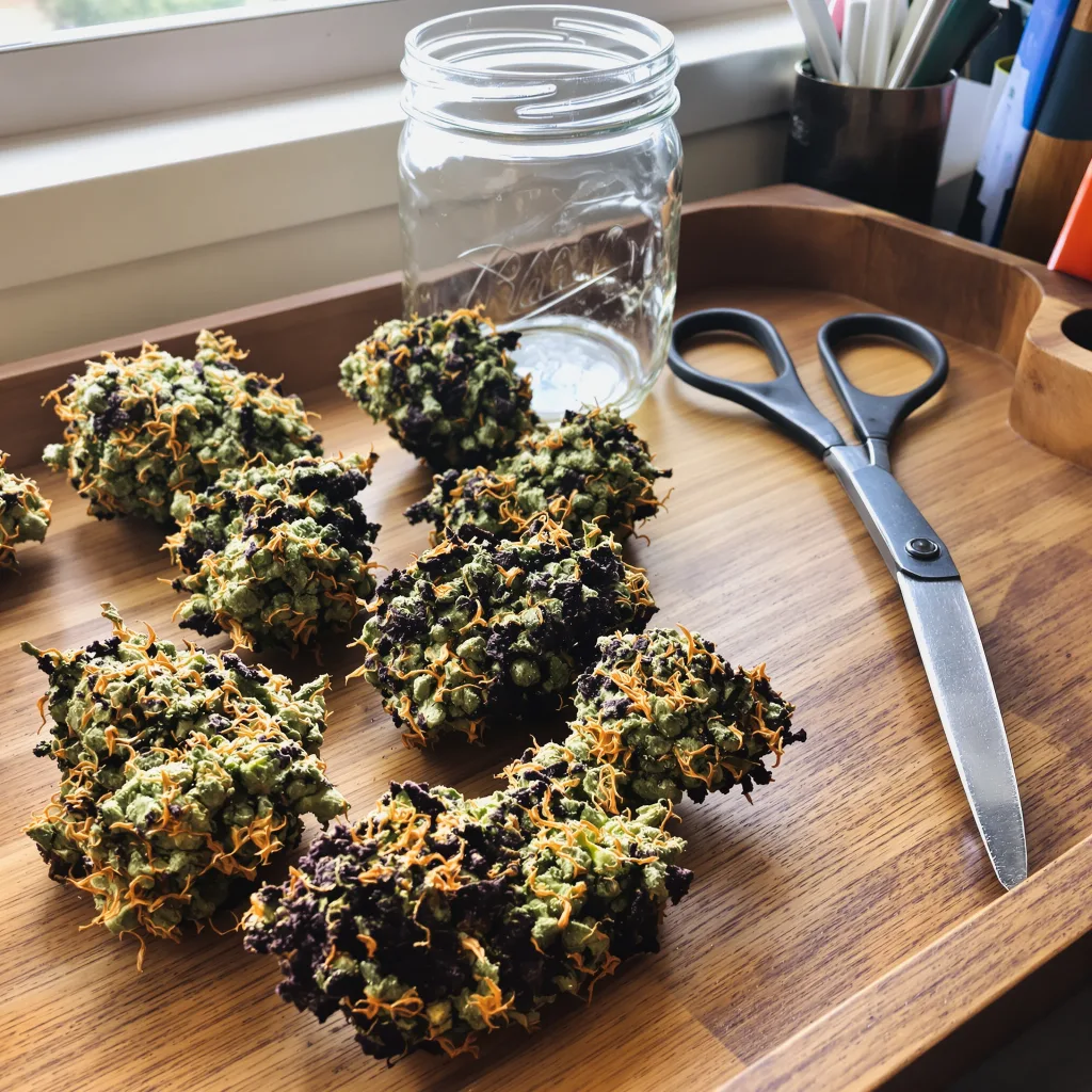 Pure Afghan 89% indica / 11% sativa — flor con tricomas visibles