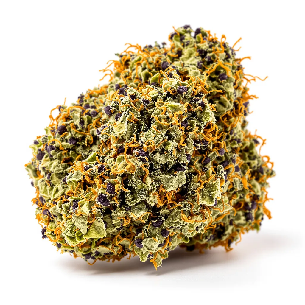 Pure Indica 81% indica / 19% sativa — flor con tricomas visibles