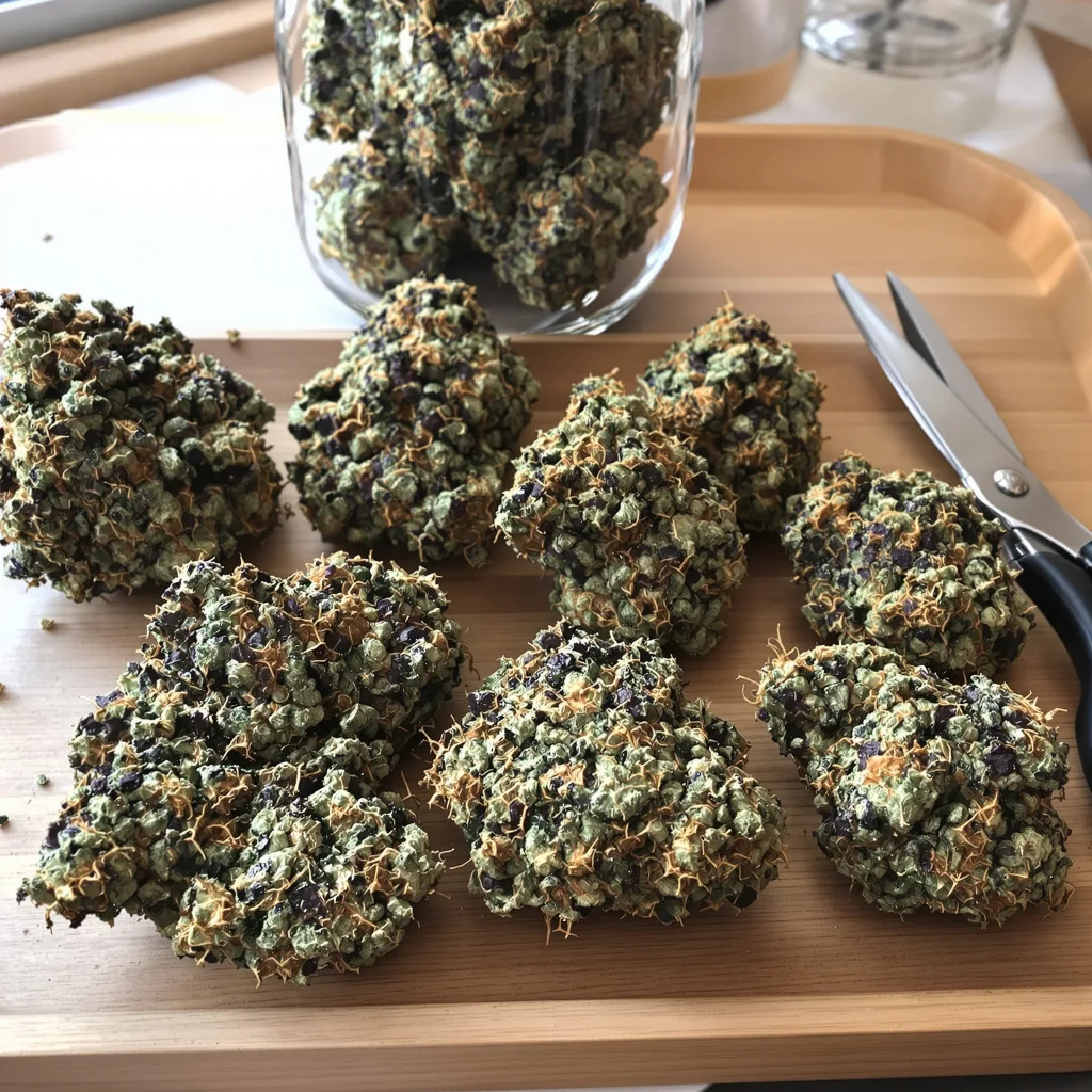Pure Kush 70% indica / 30% sativa — flor con tricomas visibles