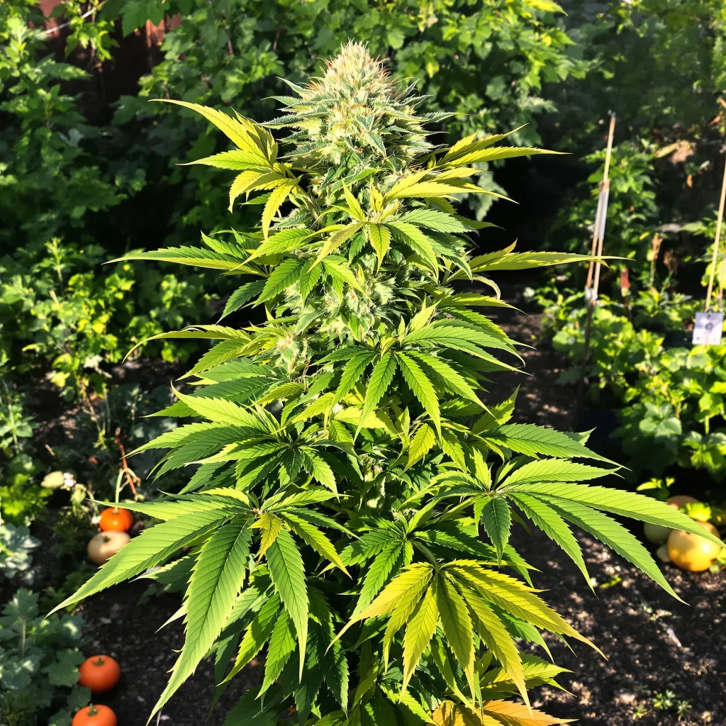 Pure Kush 70% indica / 30% sativa — flor con tricomas visibles