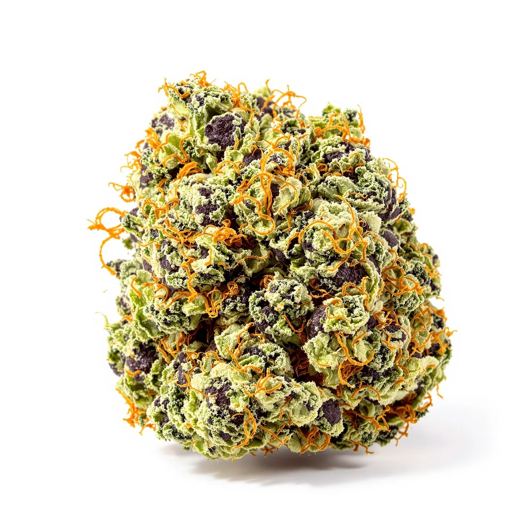 Pure Kush 70% indica / 30% sativa — flor con tricomas visibles