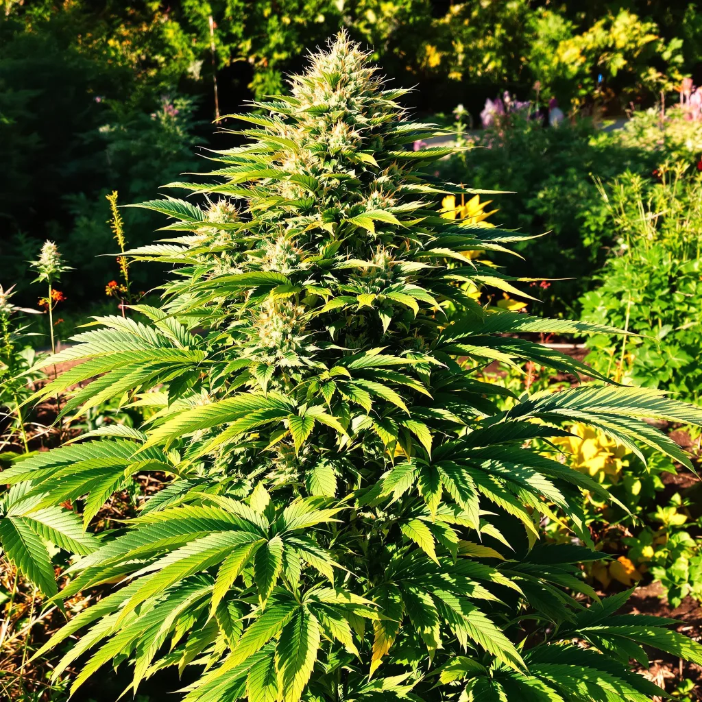 Pure Love 42% indica / 58% sativa — flor con tricomas visibles