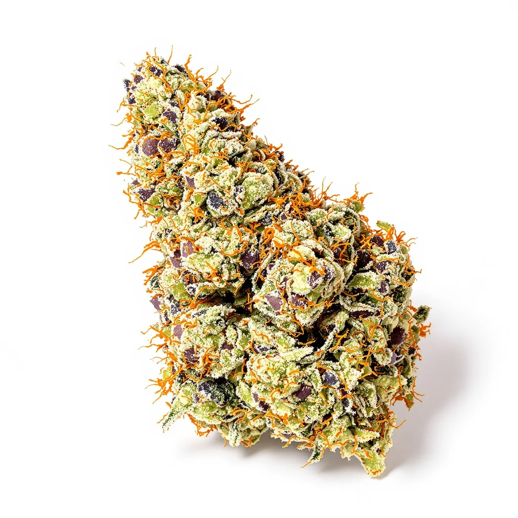 Pure Love 42% indica / 58% sativa — flor con tricomas visibles