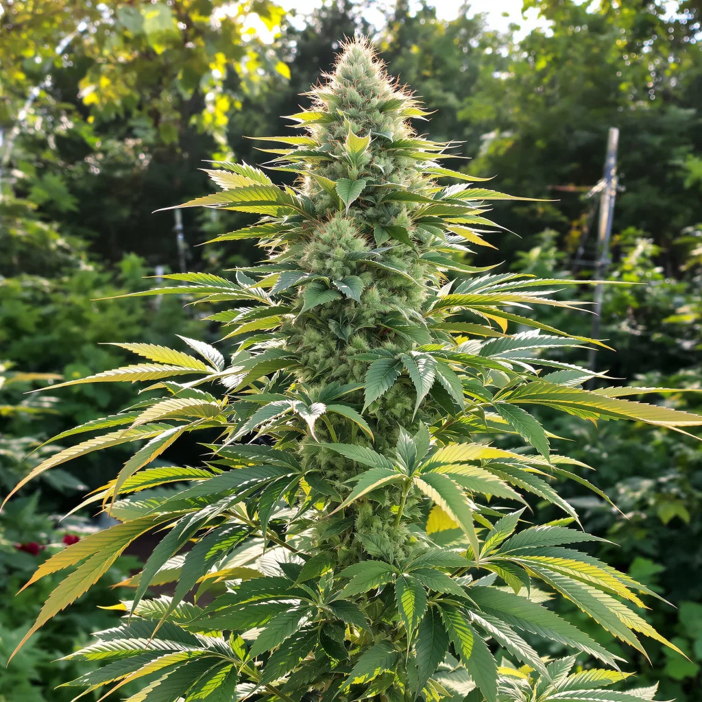 Pure Love 42% indica / 58% sativa — flor con tricomas visibles