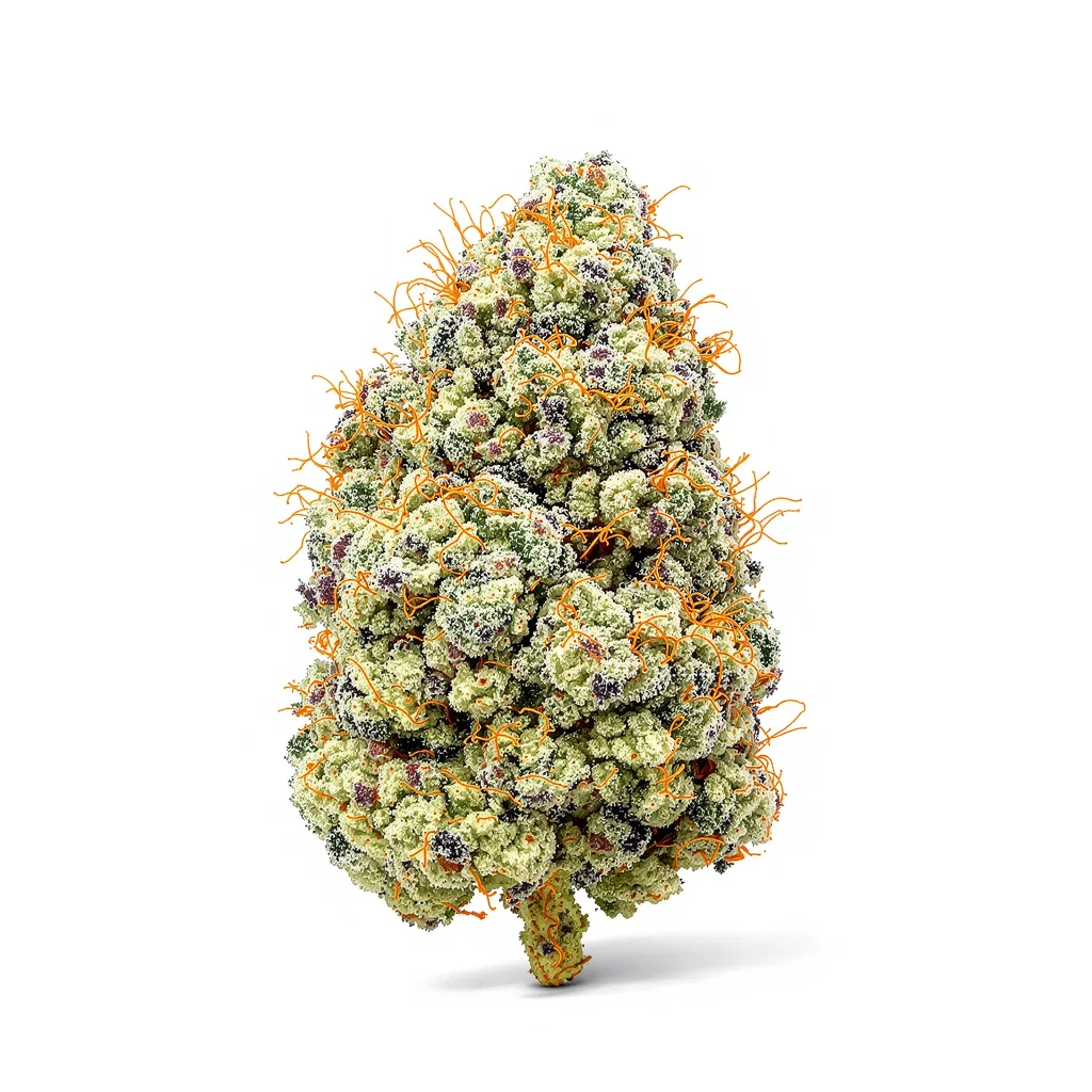 Pure Love 42% indica / 58% sativa — flor con tricomas visibles