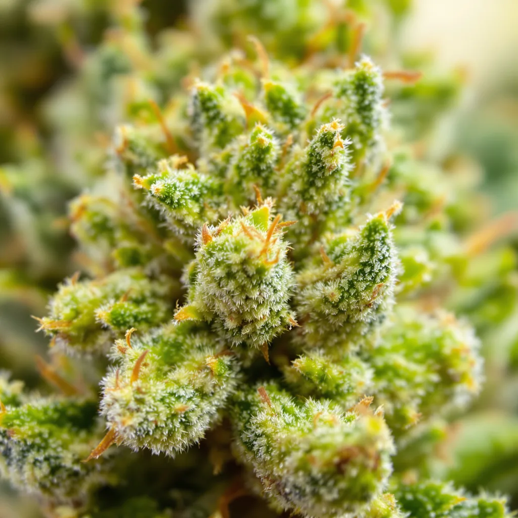 Primer plano de cogollo de cannabis Pure Power Plant mostrando estructura aireada verde lima