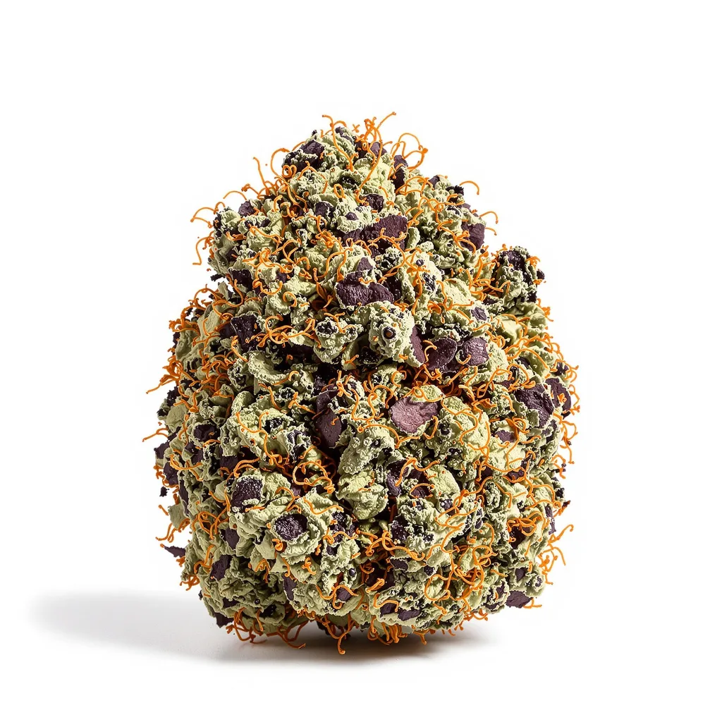 Purple 43 68% indica / 32% sativa — flor con tricomas visibles