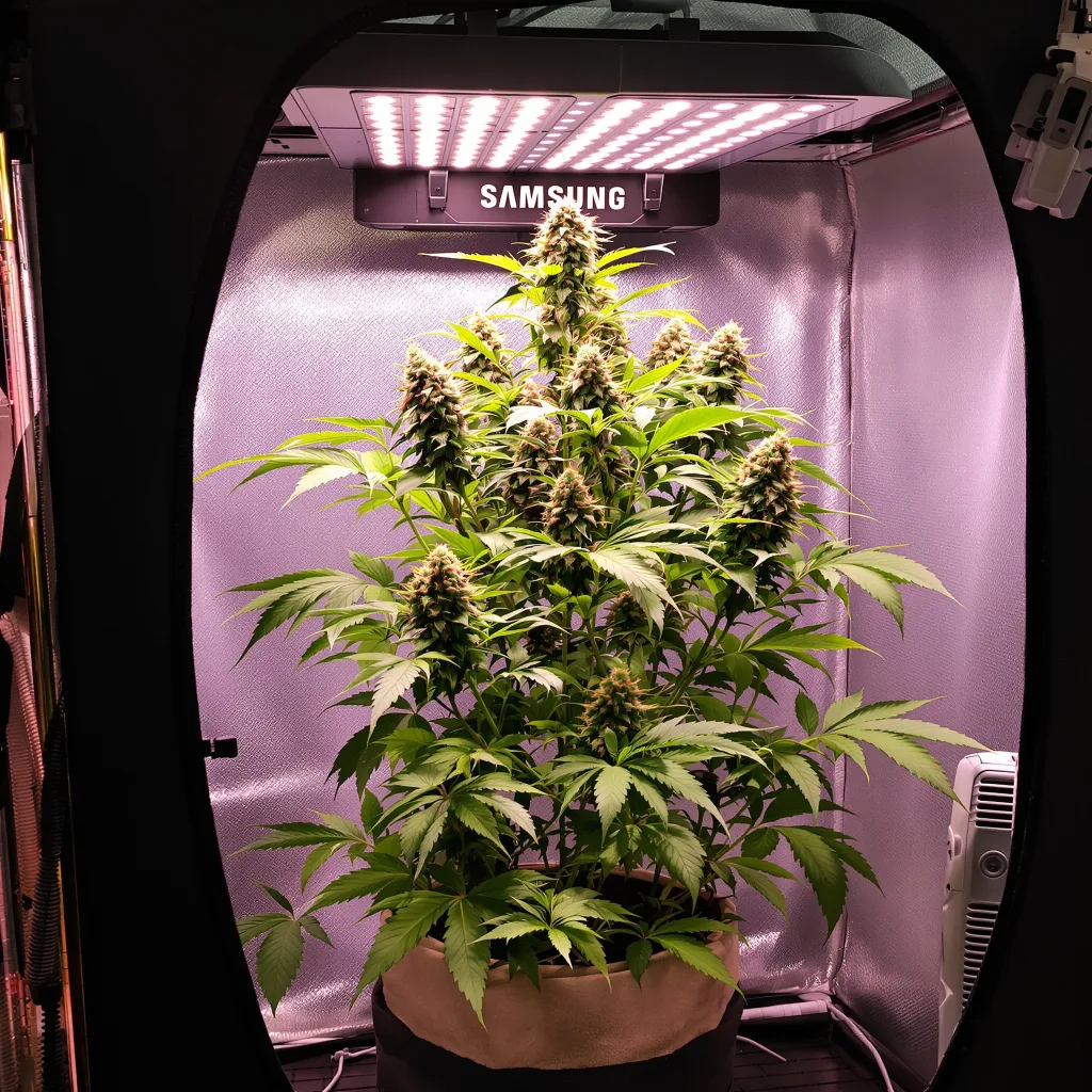 Planta de cannabis Purple Afghani en fase de floración — 60-100 cm autofloración