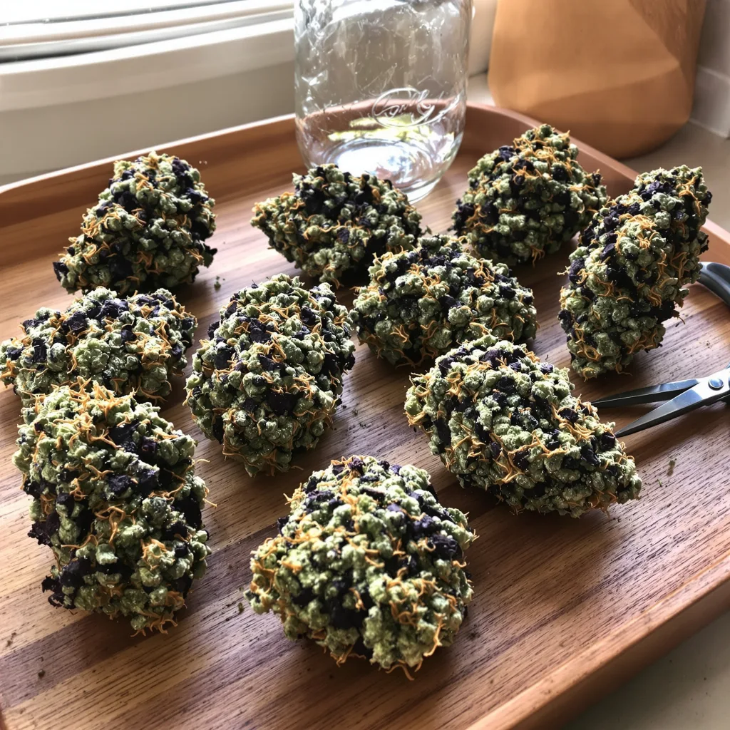 Purple Afghani 84% indica / 16% sativa — flor con tricomas visibles