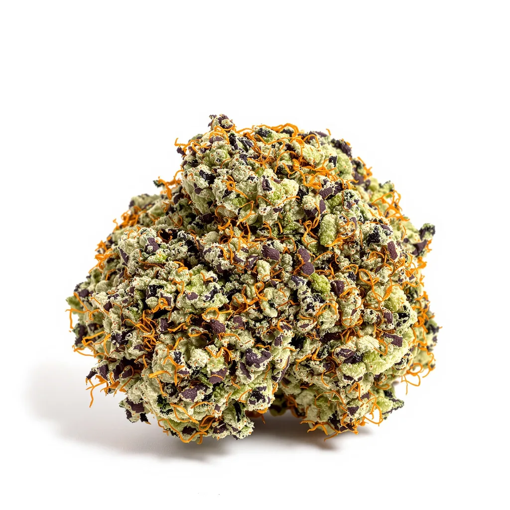 Purple Afghani 84% indica / 16% sativa — flor con tricomas visibles