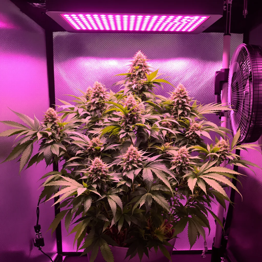 Planta de cannabis Purple Arrow en fase de floración — 60-100 cm autofloración