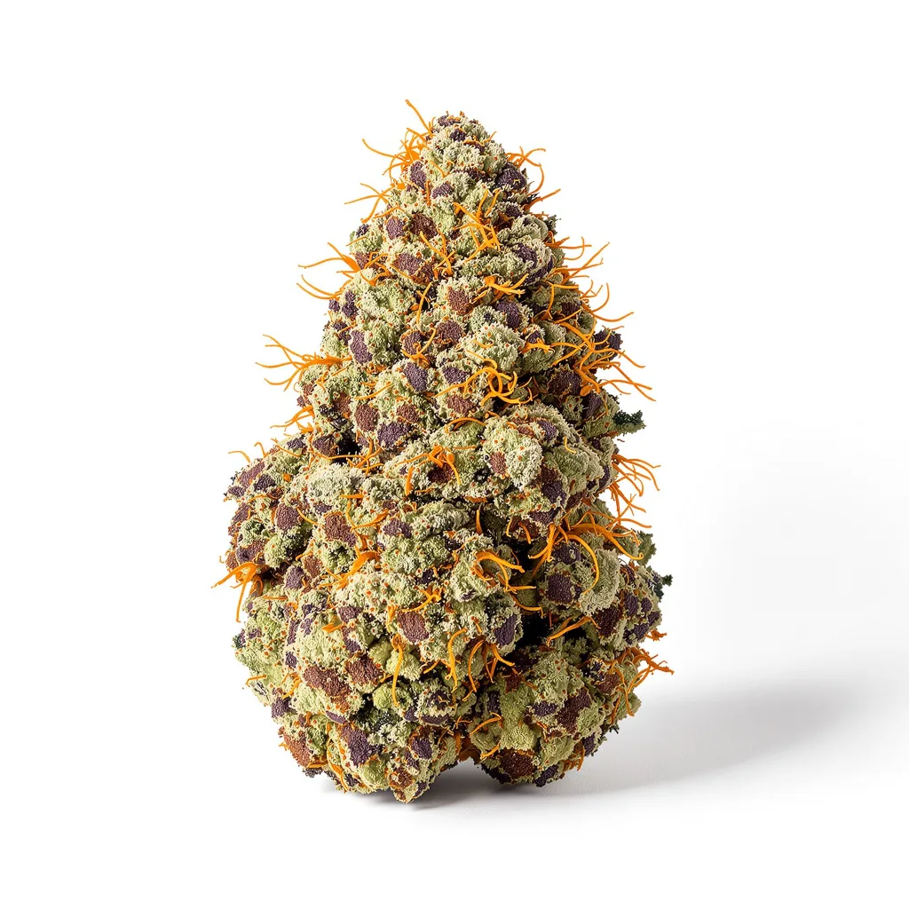 Purple Arrow 79% indica / 21% sativa — flor con tricomas visibles