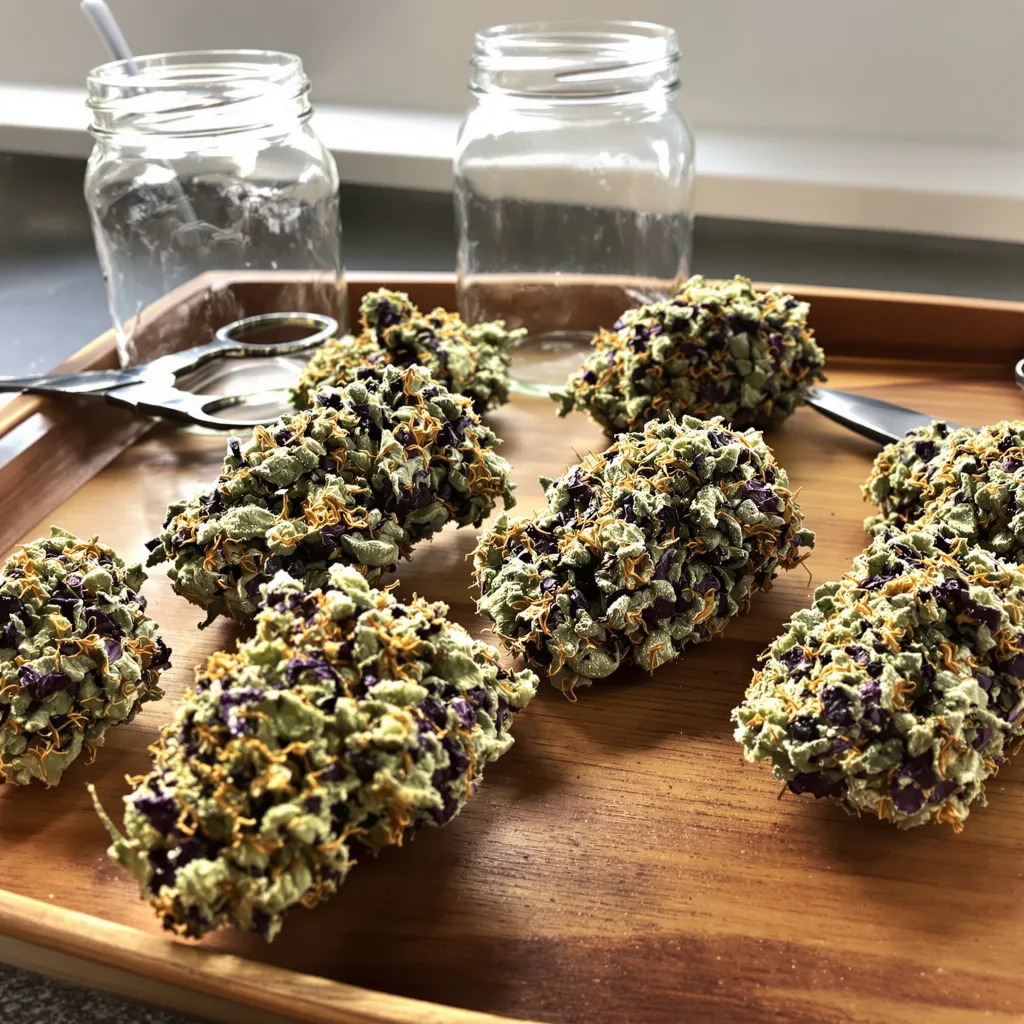 Purple Berry 76% indica / 24% sativa — flor con tricomas visibles