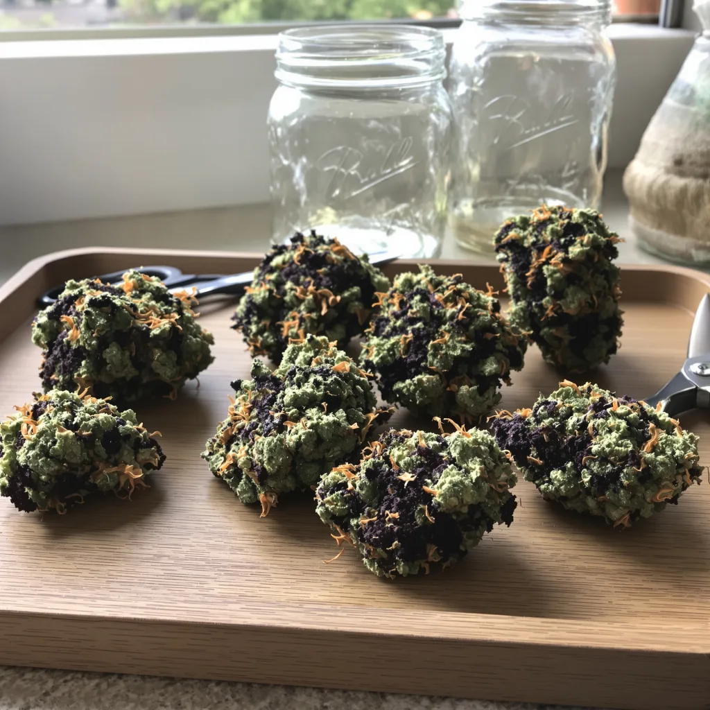 Purple Chemdawg 71% indica / 29% sativa — flor con tricomas visibles
